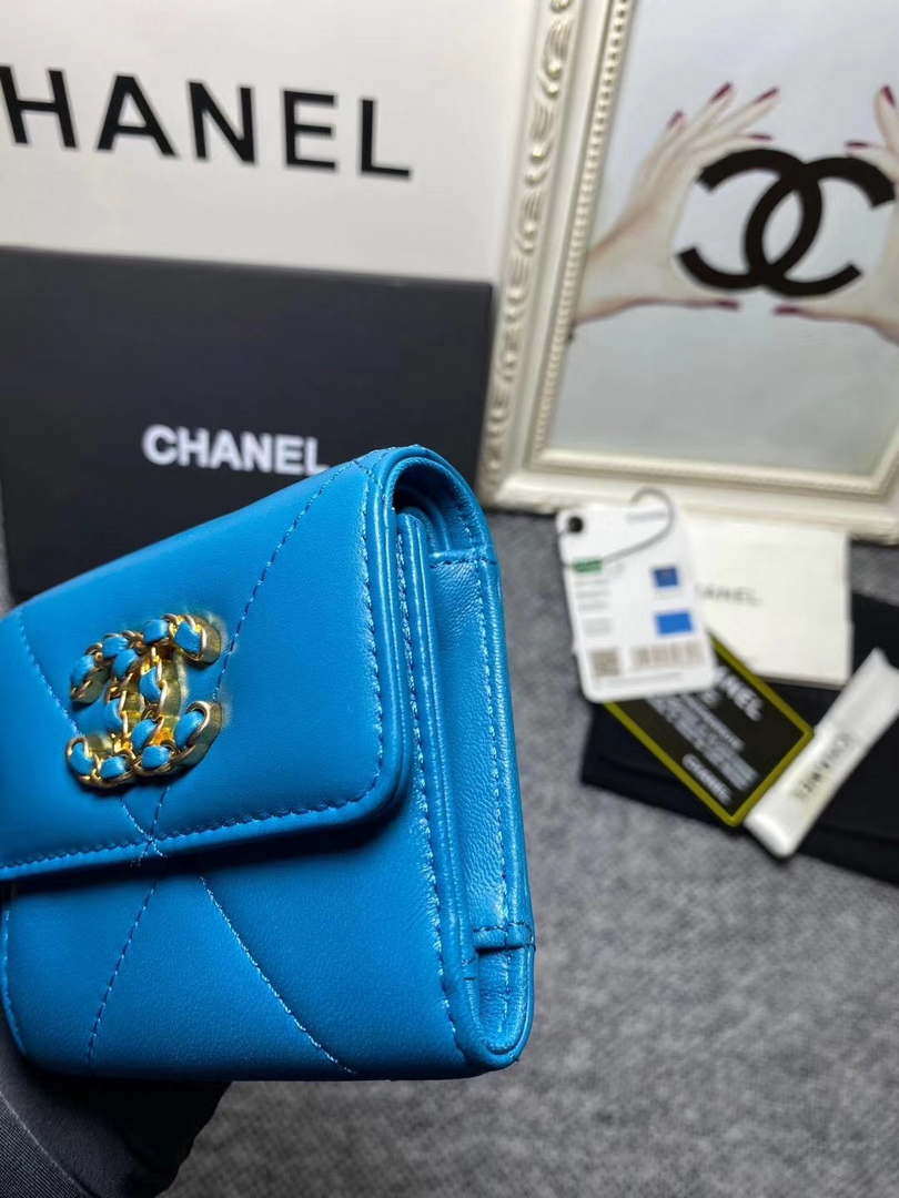 Chanel AP1064 CARD HOLDER Lambskin Sky Blue