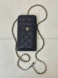 Chanel AP0990 25B Phone Bag Grained Shiny Calfskin Gold-Tone Metal Black
