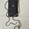 Chanel AP0990 25B Phone Bag Grained Shiny Calfskin Gold-Tone Metal Black