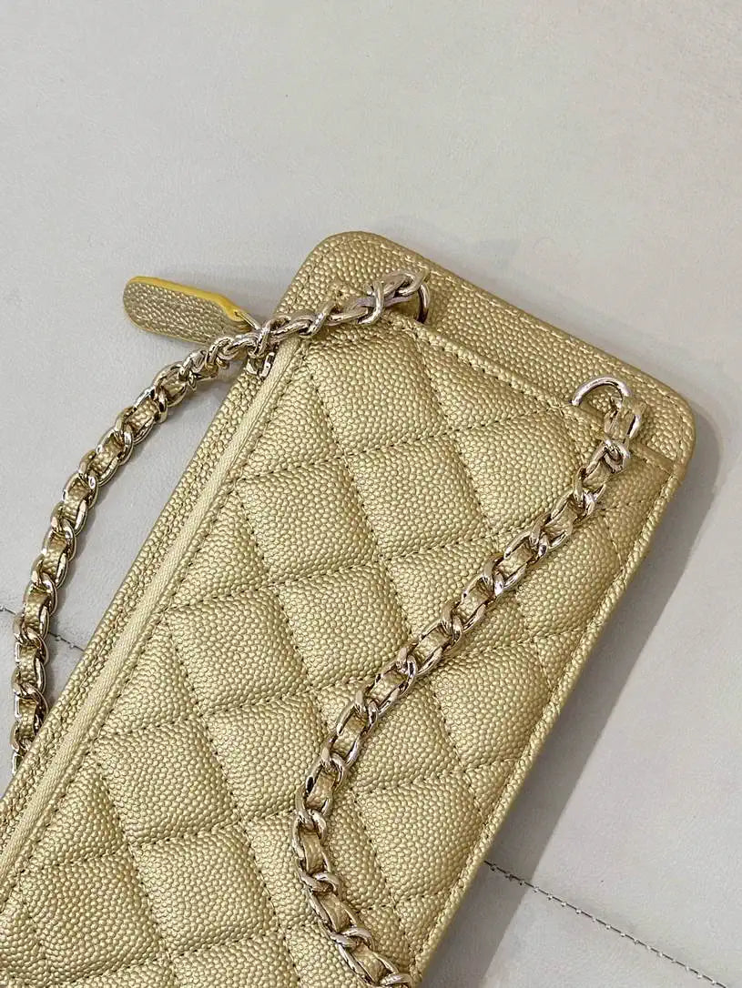 Chanel AP0990 25B Phone Bag Grained Shiny Calfskin Gold-Tone Metal Gold