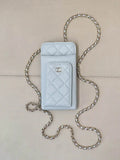 Chanel AP0990 25B Phone Bag Grained Shiny Calfskin Gold-Tone Metal Blue