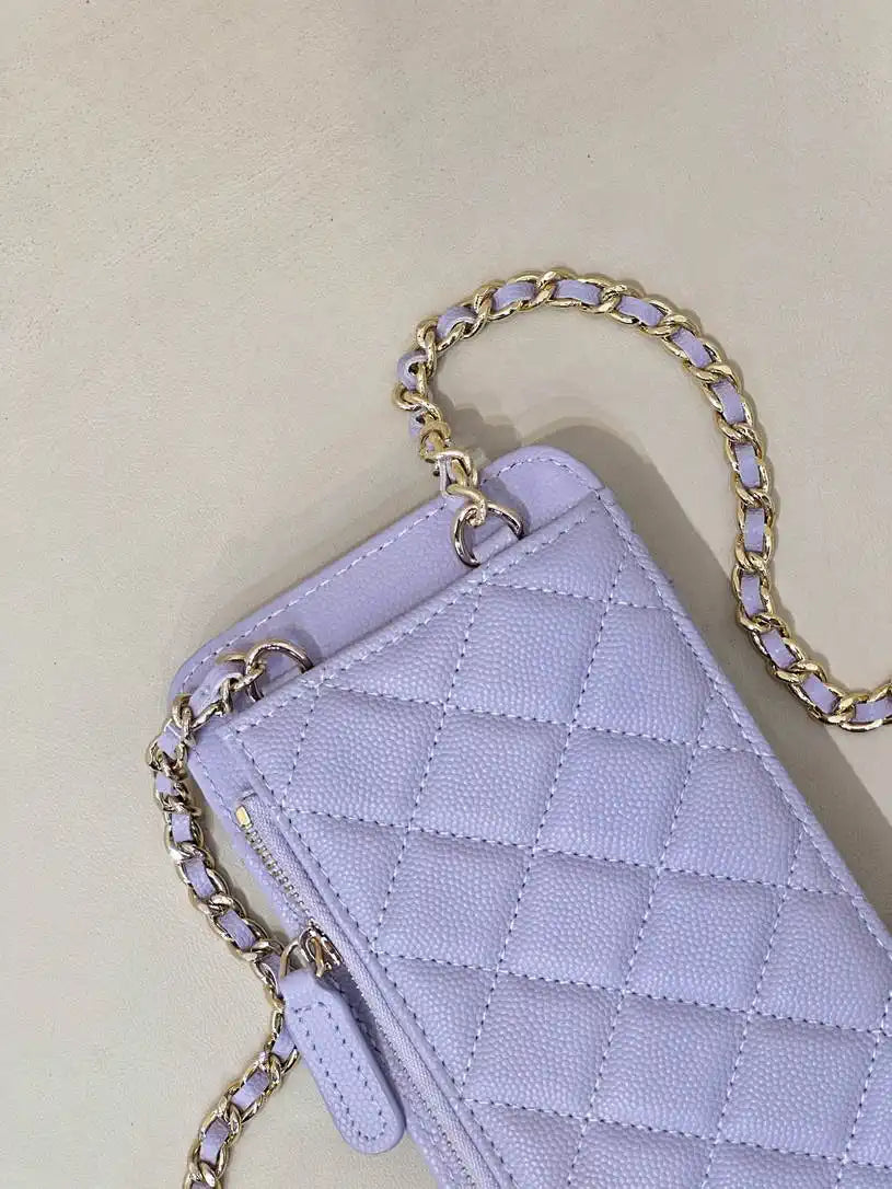 Chanel AP0990 25B Phone Bag Grained Shiny Calfskin Gold-Tone Metal Light Purple
