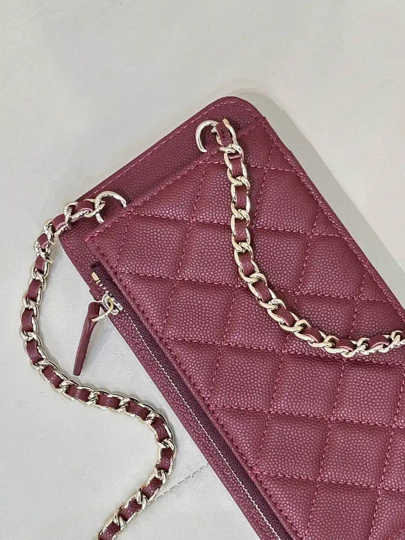 Chanel AP0990 25B Phone Bag Grained Shiny Calfskin Gold-Tone Metal Wine Red