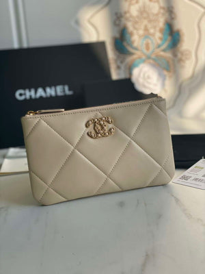 Chanel AP1059 Pouche Lambskin bag Wallet Card Holder Beige - Default Title - View 1