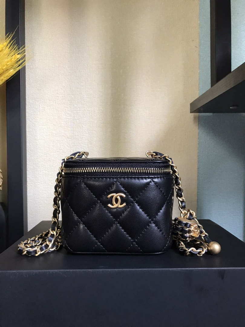 Chanel AP1447 small Vanity with chain lambskin gold Light Black - Default Title - View 4