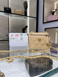 Chanel AP1447 small Vanity with chain lambskin gold Adjustable small gold balls Apricot
