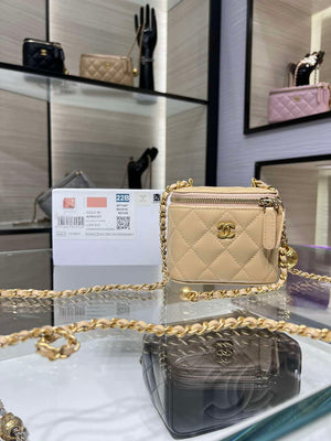 Chanel AP1447 small Vanity with chain lambskin gold Adjustable small gold balls Apricot - Default Title - View 1