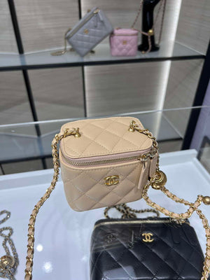 Chanel AP1447 small Vanity with chain lambskin gold Adjustable small gold balls Apricot - Default Title - View 3