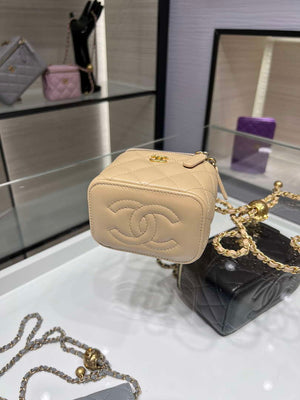 Chanel AP1447 small Vanity with chain lambskin gold Adjustable small gold balls Apricot - Default Title - View 4