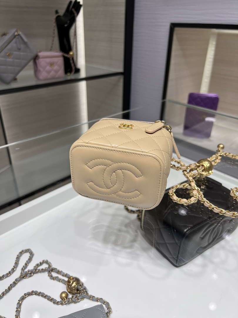 Chanel AP1447 small Vanity with chain lambskin gold Adjustable small gold balls Apricot - Default Title - View 4