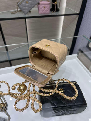 Chanel AP1447 small Vanity with chain lambskin gold Adjustable small gold balls Apricot - Default Title - View 7