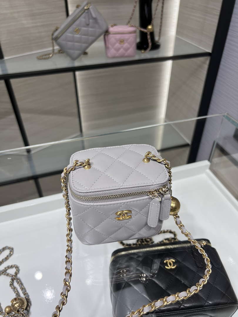 Chanel AP1447 small Vanity with chain lambskin gold Adjustable small gold balls Gray - Default Title - View 3
