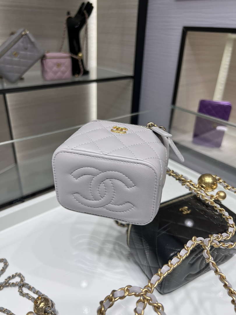 Chanel AP1447 small Vanity with chain lambskin gold Adjustable small gold balls Gray - Default Title - View 4