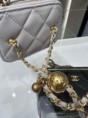 Chanel AP1447 small Vanity with chain lambskin gold Adjustable small gold balls Gray - Default Title - View 6