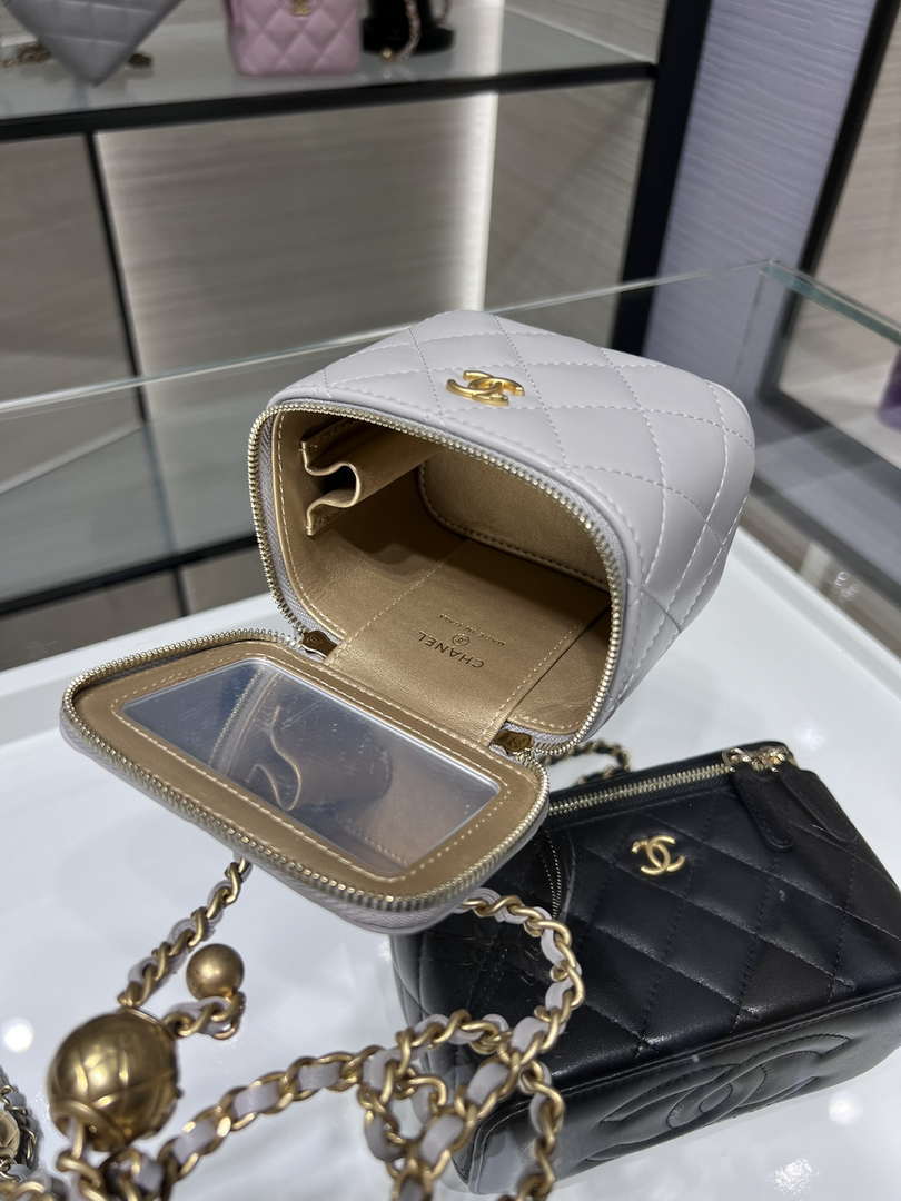 Chanel AP1447 small Vanity with chain lambskin gold Adjustable small gold balls Gray - Default Title - View 7
