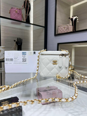 Chanel AP1447 small Vanity with chain lambskin gold Adjustable small gold balls White - Default Title - View 1
