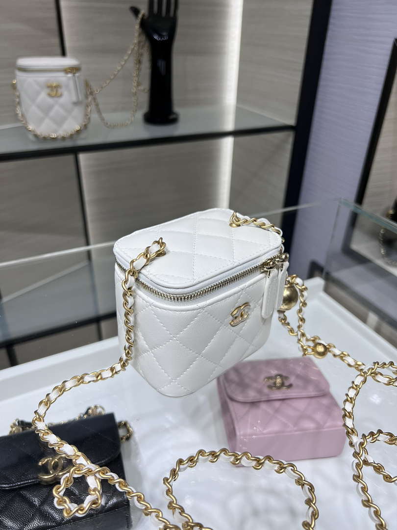Chanel AP1447 small Vanity with chain lambskin gold Adjustable small gold balls White