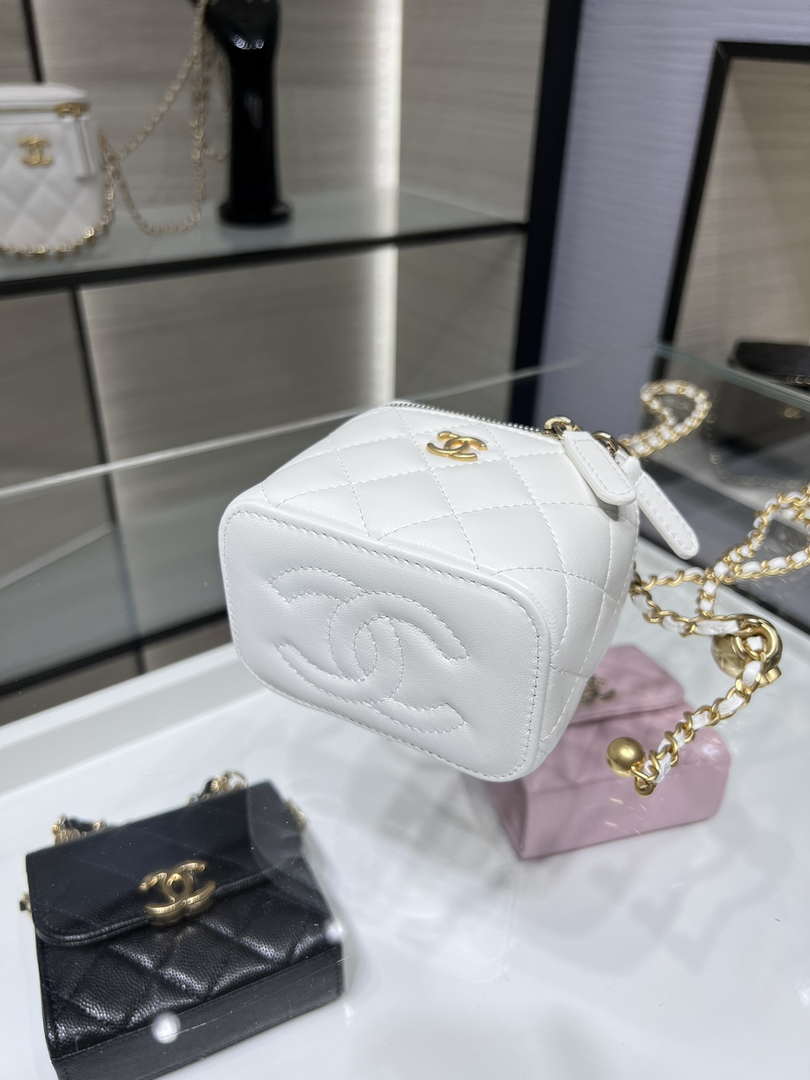 Chanel AP1447 small Vanity with chain lambskin gold Adjustable small gold balls White - Default Title - View 4