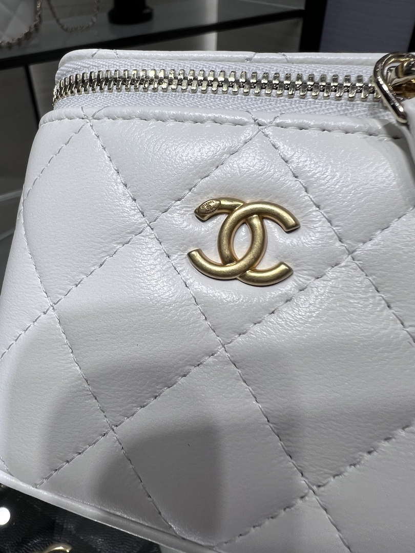 Chanel AP1447 small Vanity with chain lambskin gold Adjustable small gold balls White - Default Title - View 5