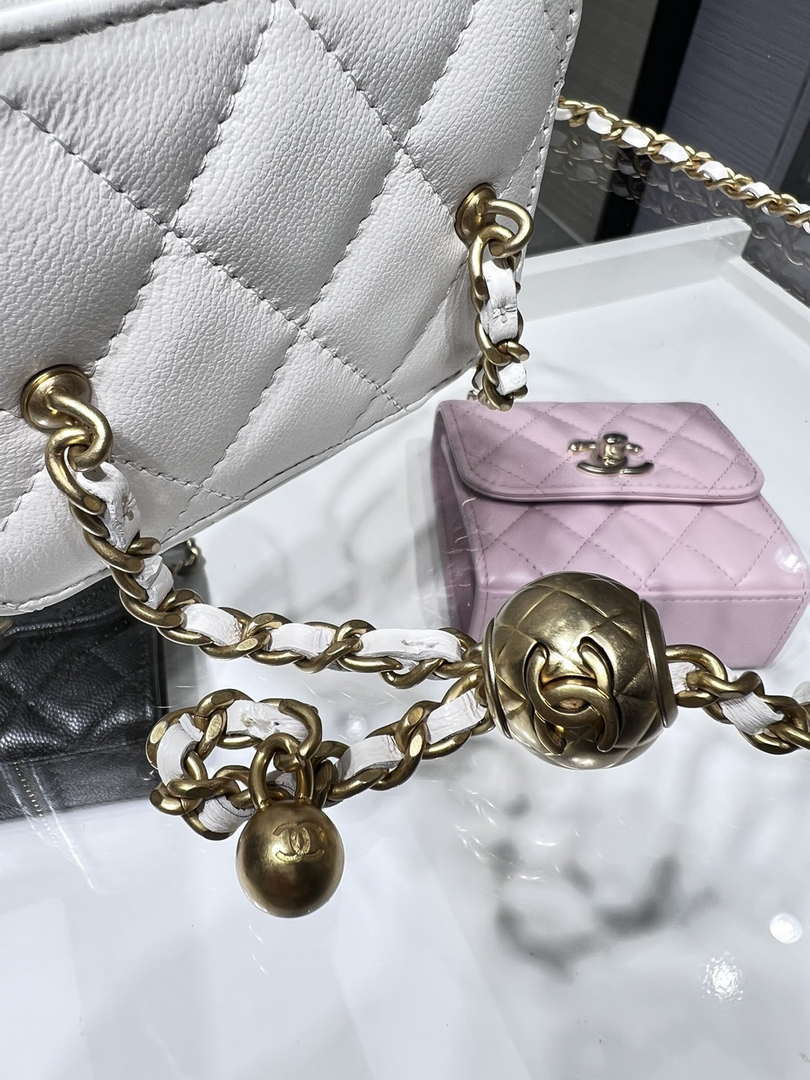Chanel AP1447 small Vanity with chain lambskin gold Adjustable small gold balls White