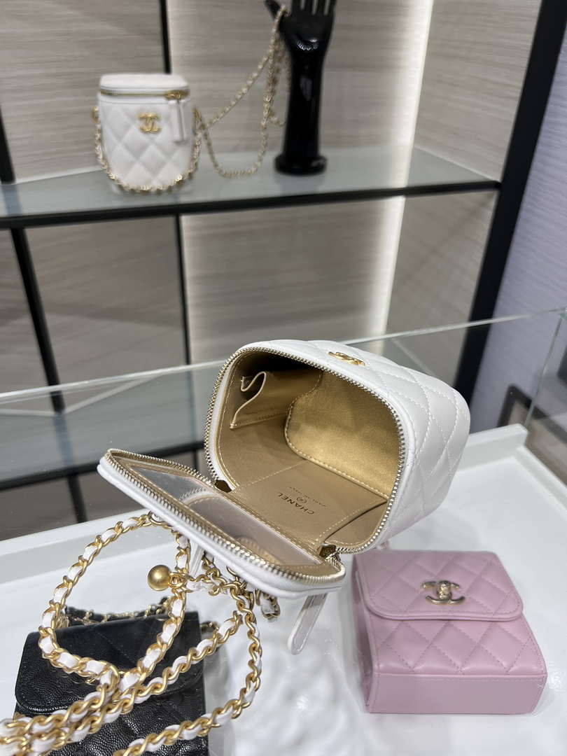 Chanel AP1447 small Vanity with chain lambskin gold Adjustable small gold balls White