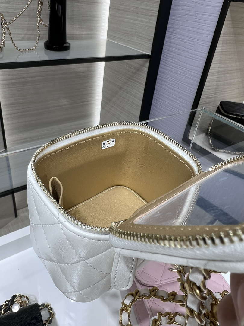 Chanel AP1447 small Vanity with chain lambskin gold Adjustable small gold balls White