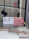 Chanel AP1447 small Vanity with chain lambskin gold Adjustable small gold balls Pink