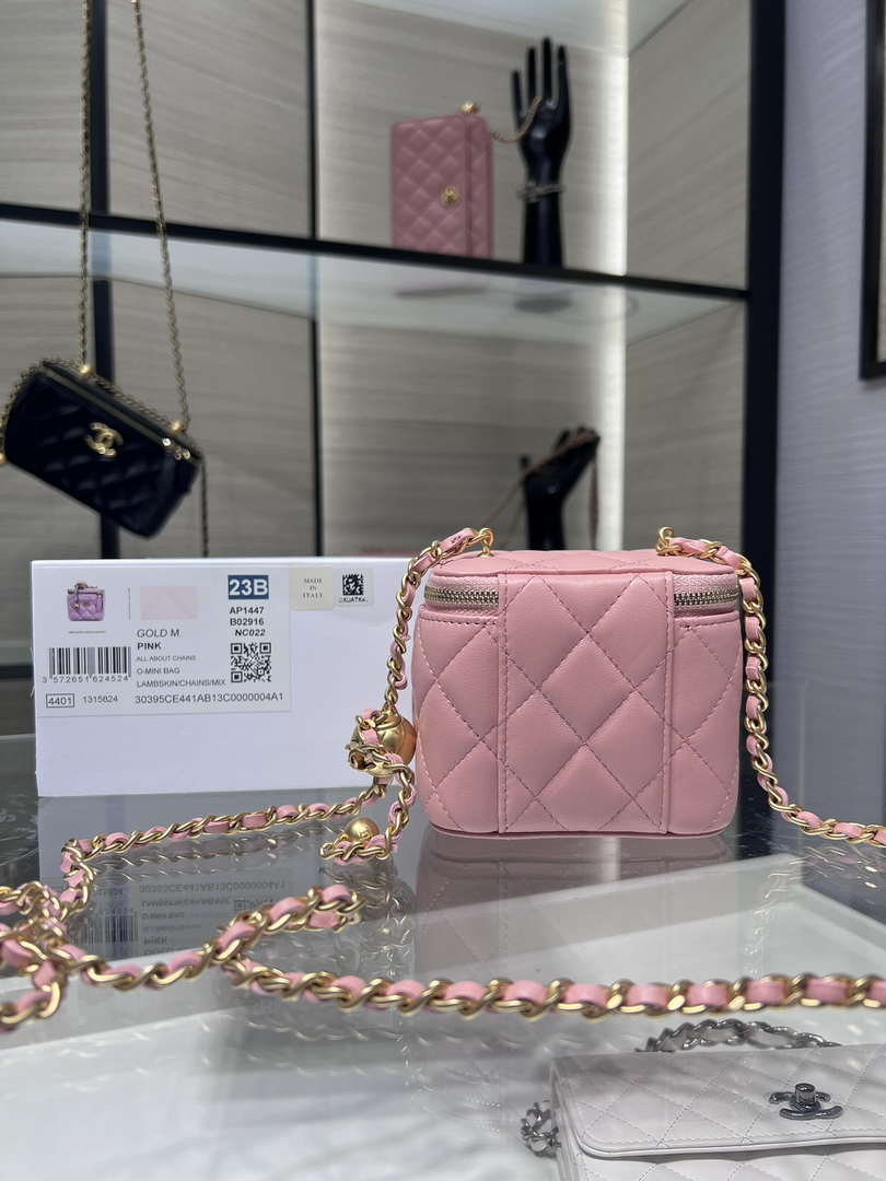 Chanel AP1447 small Vanity with chain lambskin gold Adjustable small gold balls Pink