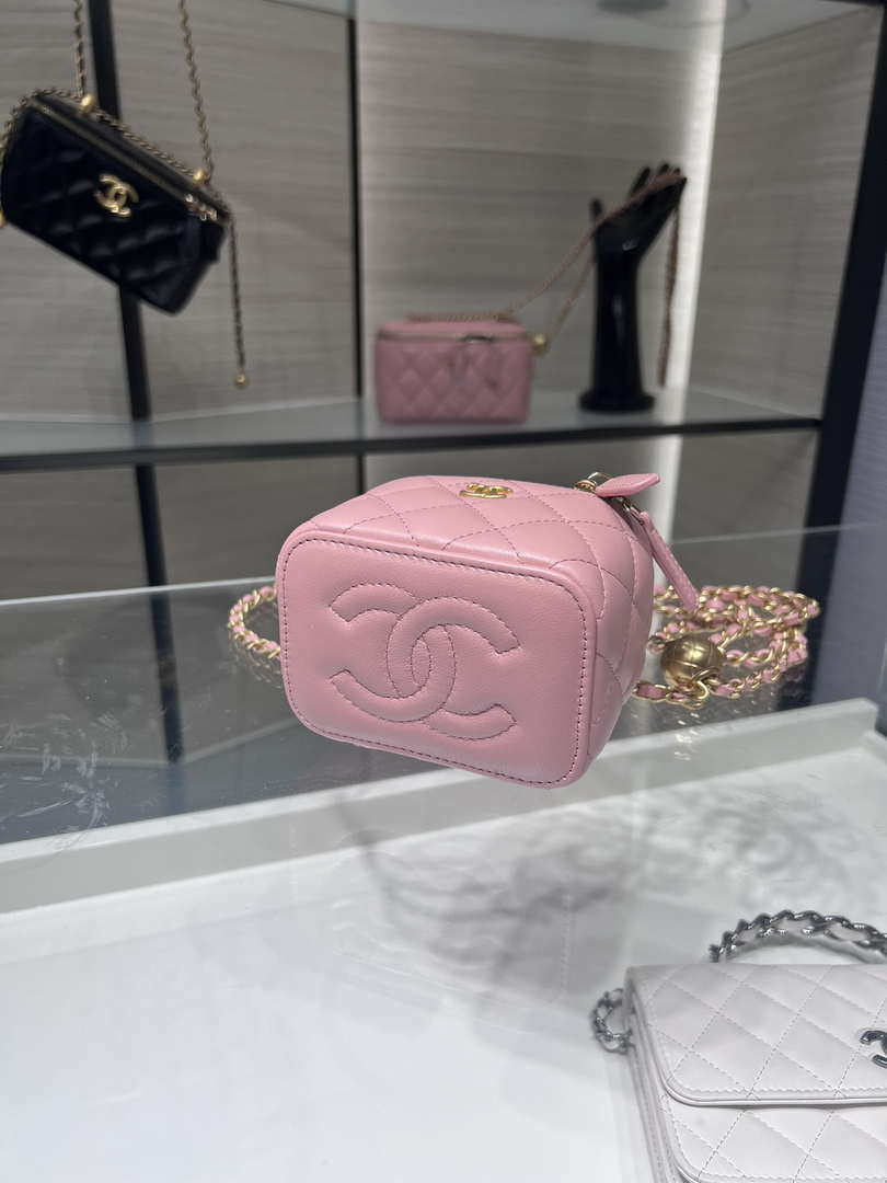 Chanel AP1447 small Vanity with chain lambskin gold Adjustable small gold balls Pink