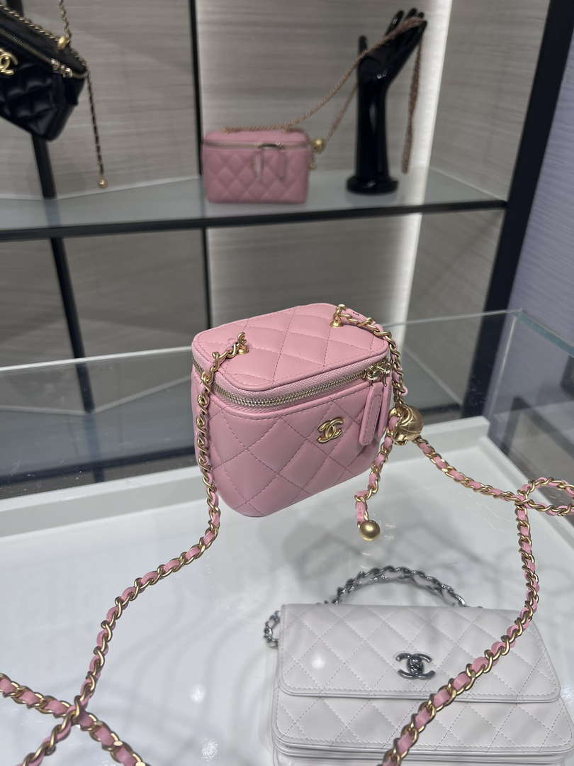 Chanel AP1447 small Vanity with chain lambskin gold Adjustable small gold balls Pink - Default Title - View 4