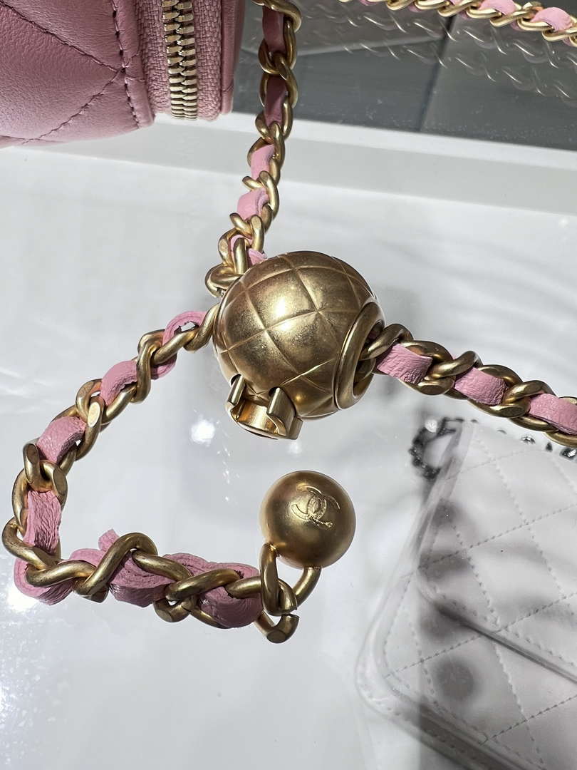 Chanel AP1447 small Vanity with chain lambskin gold Adjustable small gold balls Pink - Default Title - View 6
