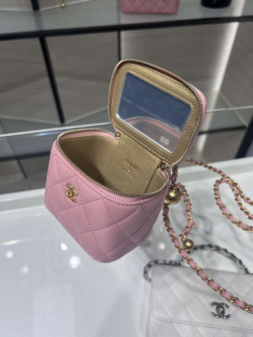 Chanel AP1447 small Vanity with chain lambskin gold Adjustable small gold balls Pink