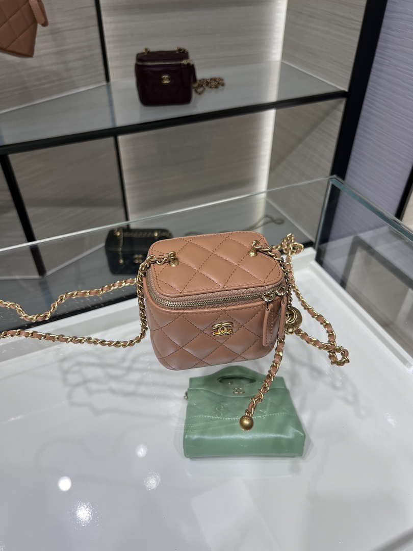 Chanel AP1447 small Vanity with chain lambskin gold Adjustable small gold balls Brown - Default Title - View 3