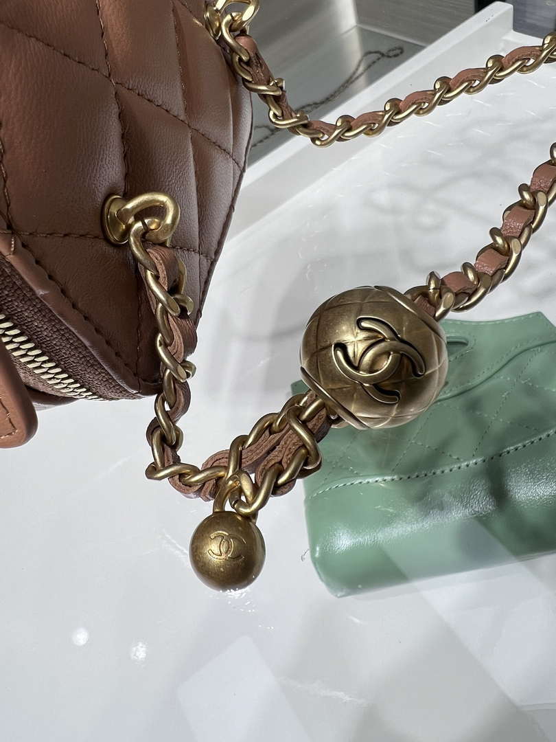 Chanel AP1447 small Vanity with chain lambskin gold Adjustable small gold balls Brown