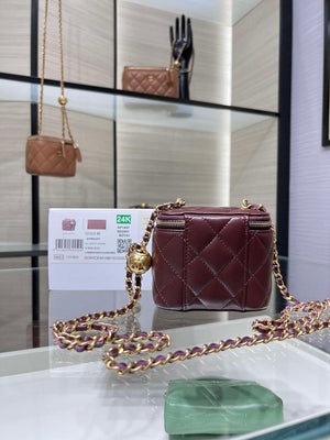 Chanel AP1447 small Vanity with chain lambskin gold Adjustable small gold balls Wine Red - Default Title - View 2