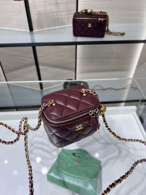 Chanel AP1447 small Vanity with chain lambskin gold Adjustable small gold balls Wine Red - Default Title - View 3