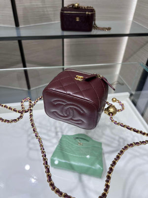 Chanel AP1447 small Vanity with chain lambskin gold Adjustable small gold balls Wine Red - Default Title - View 4