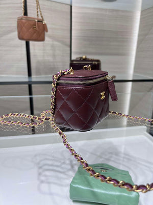 Chanel AP1447 small Vanity with chain lambskin gold Adjustable small gold balls Wine Red - Default Title - View 6