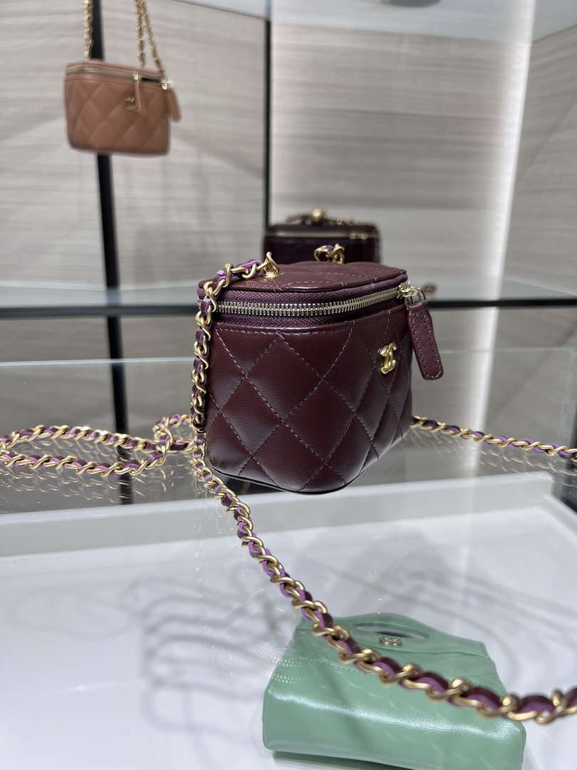 Chanel AP1447 small Vanity with chain lambskin gold Adjustable small gold balls Wine Red - Default Title - View 6
