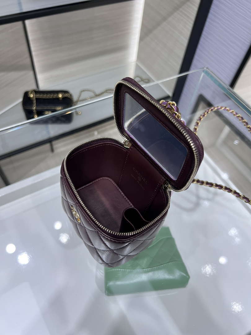 Chanel AP1447 small Vanity with chain lambskin gold Adjustable small gold balls Wine Red