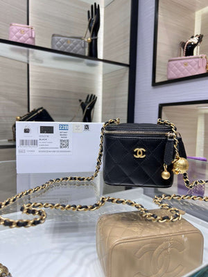 Chanel AP1447 small Vanity with chain lambskin gold Adjustable small gold balls Black - Default Title - View 1
