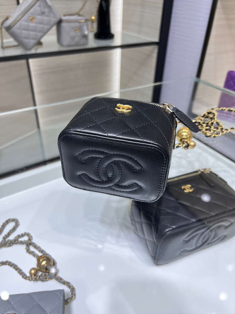 Chanel AP1447 small Vanity with chain lambskin gold Adjustable small gold balls Black