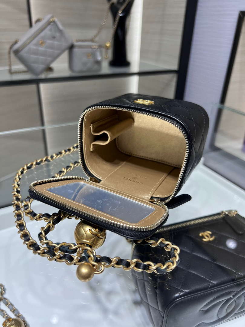 Chanel AP1447 small Vanity with chain lambskin gold Adjustable small gold balls Black - Default Title - View 7