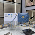 Chanel AP1447 small Vanity with chain lambskin gold Adjustable small gold balls Blue - Default Title - View 1