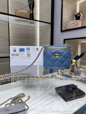 Chanel AP1447 small Vanity with chain lambskin gold Adjustable small gold balls Blue - Default Title - View 1