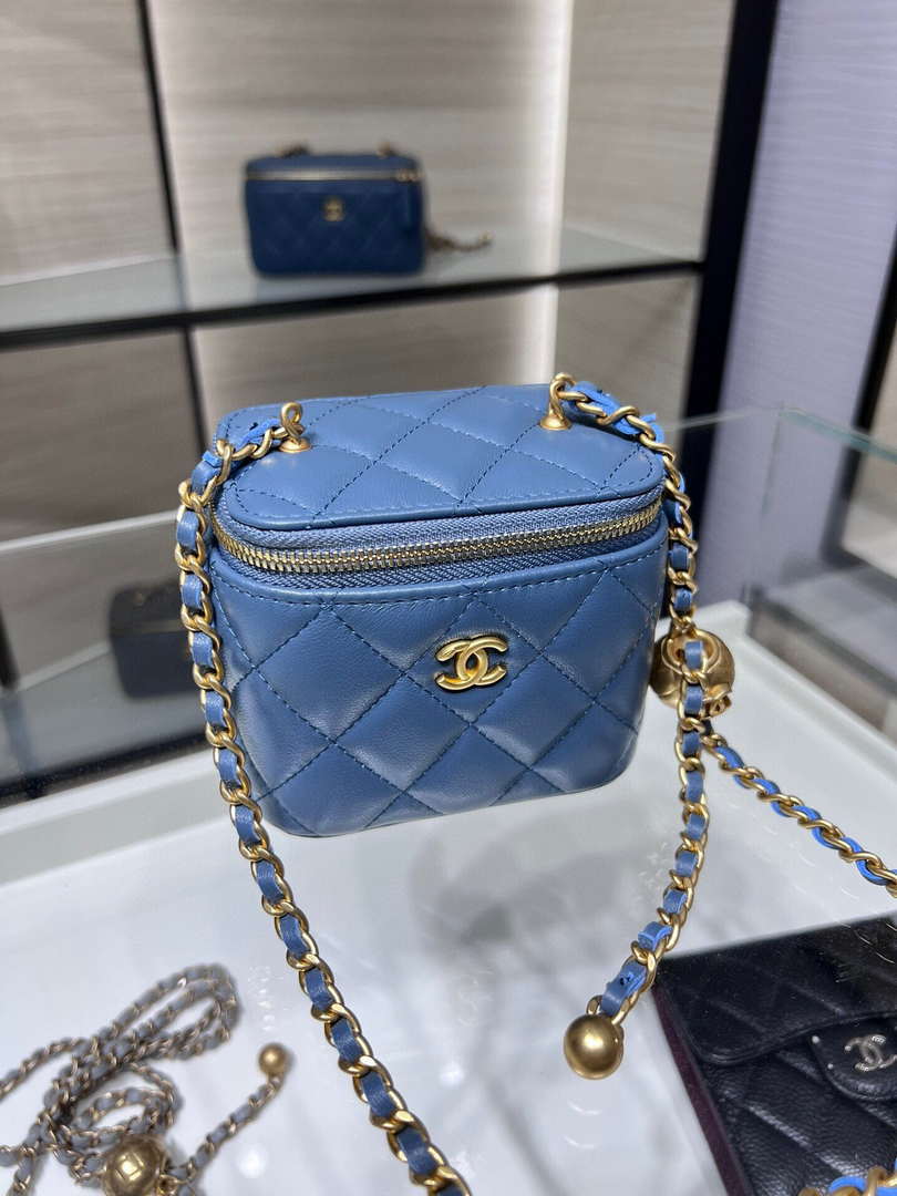Chanel AP1447 small Vanity with chain lambskin gold Adjustable small gold balls Blue