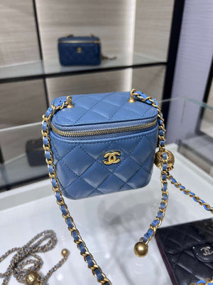 Chanel AP1447 small Vanity with chain lambskin gold Adjustable small gold balls Blue - Default Title - View 3