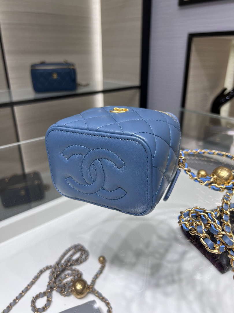 Chanel AP1447 small Vanity with chain lambskin gold Adjustable small gold balls Blue