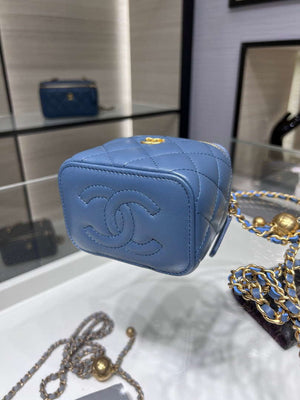 Chanel AP1447 small Vanity with chain lambskin gold Adjustable small gold balls Blue - Default Title - View 4