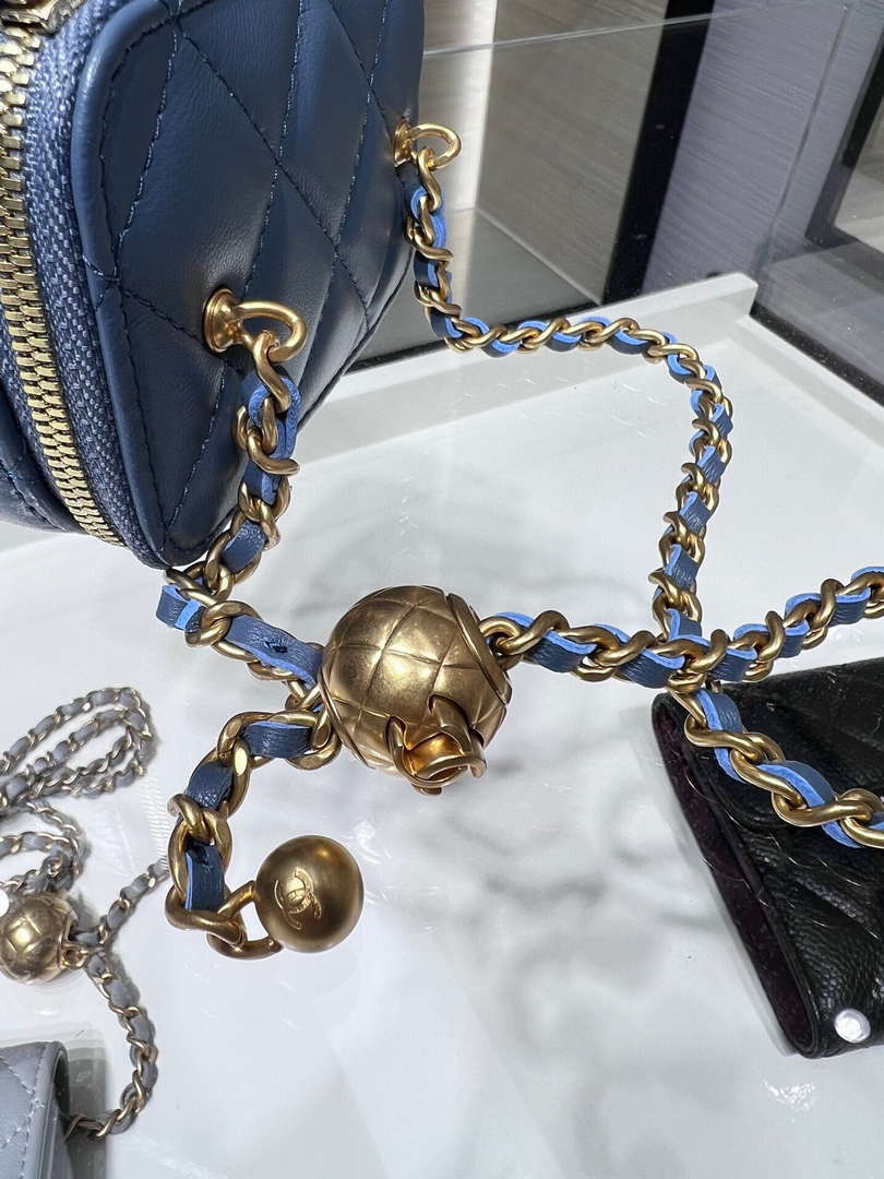 Chanel AP1447 small Vanity with chain lambskin gold Adjustable small gold balls Blue - Default Title - View 6
